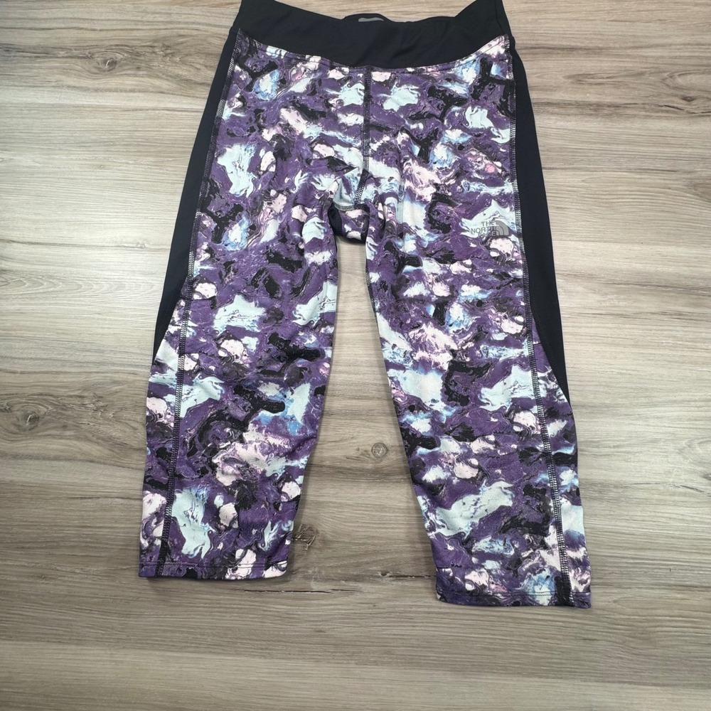 The North Face Girls Athletic Leggings Capris Purple Abstract‎ Print XL TG
